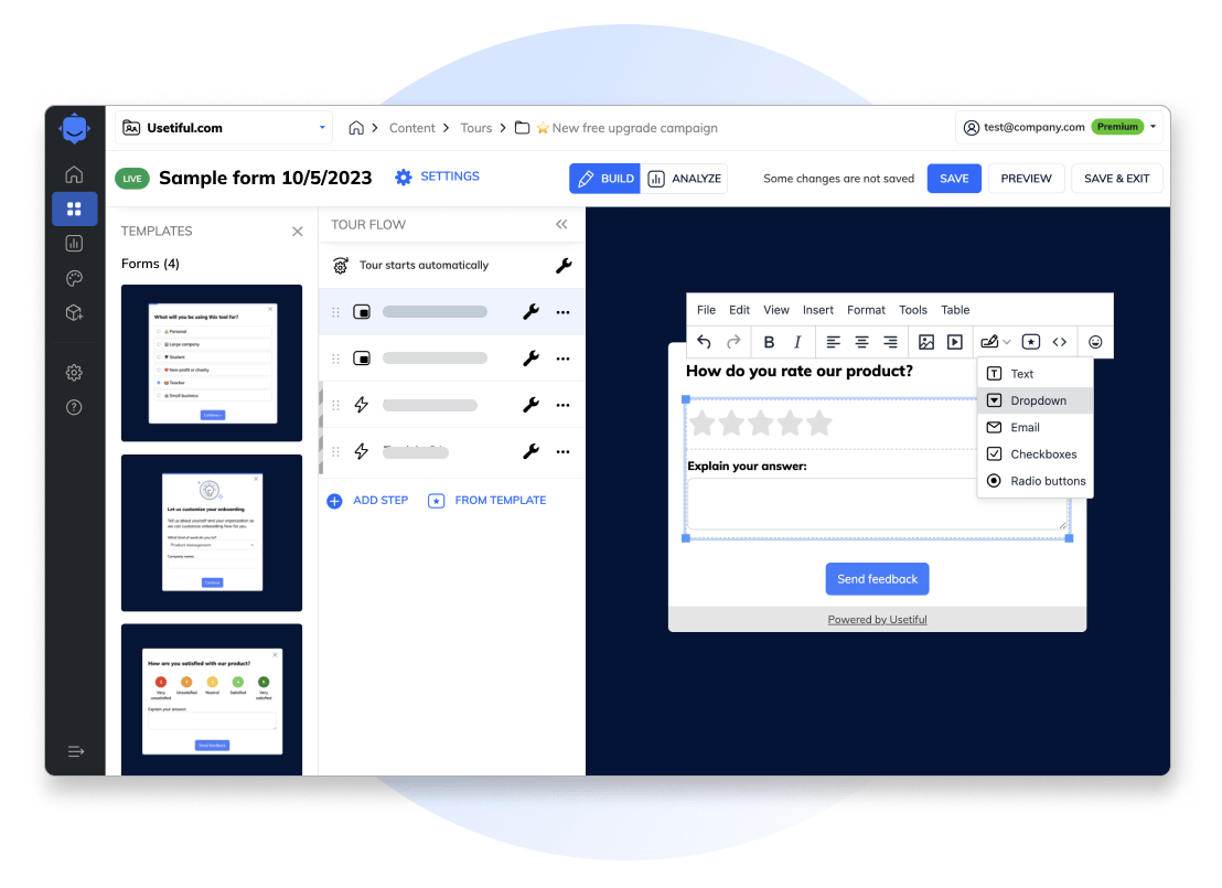 Build the forms and surveys using no-code editor